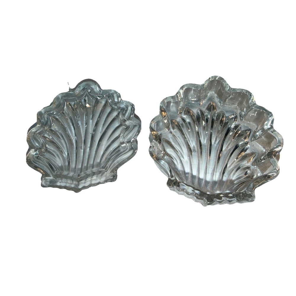 Vintage‎ Crystal Glass Clam Sea Shell Shaped Trinket Box